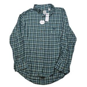 Chaps RL Double Brushed Flannel Shirt Mens Large Green‎ Plaid Lightweight NEW
